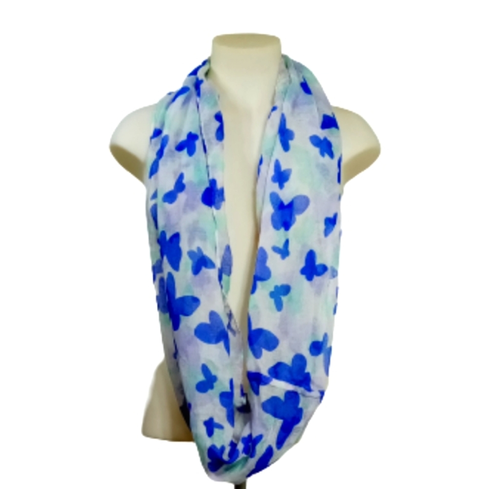 Blue White Sheer Infinity Tube Scarf